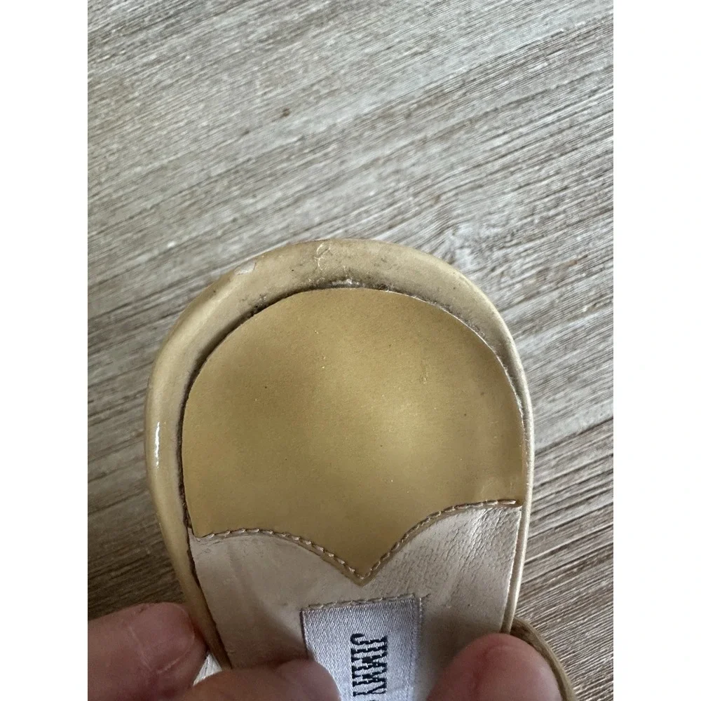 JIMMY CHOO Nova Nude Patent Leather Platform Slingback Heels Sz 36.5 SEE photos
